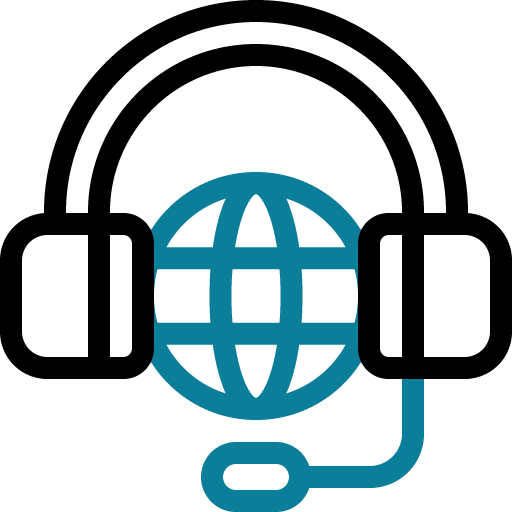 Headset with a globe symbol representing global customer support and contact services.