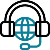 Headset with a globe symbol representing global customer support and contact services.