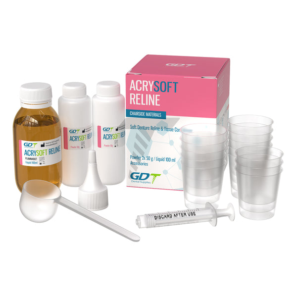 GDT AcrySoft Reline Soft Acrylic Denture Reline All Components