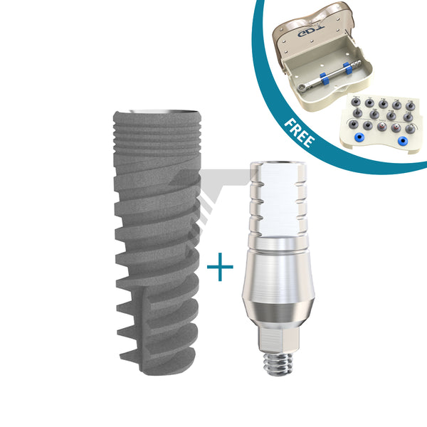 MOR Spiral Implant Internal Hex Connection With Straight Abutment amd a free surgical Kit