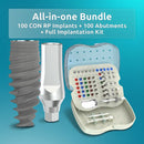 All in One Bundle - 100 Conical RP Implants, 100 Straight Abutments and Full Implantation Kit