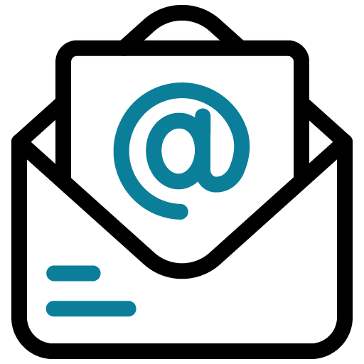 Envelope with an at symbol representing email contact.