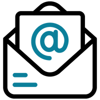 Envelope with an at symbol representing email contact.