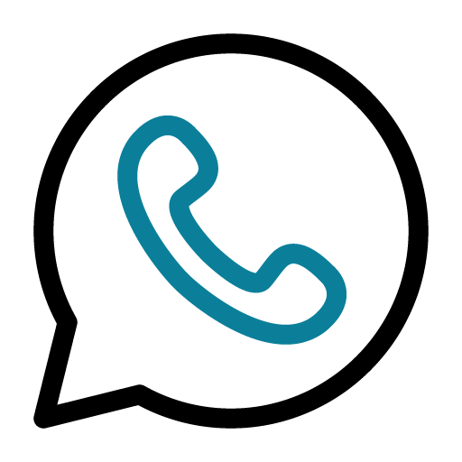 Speech bubble with a phone symbol representing WhatsApp contact and messaging.