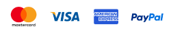 Logos of Mastercard, Visa, American Express, and PayPal on a white background