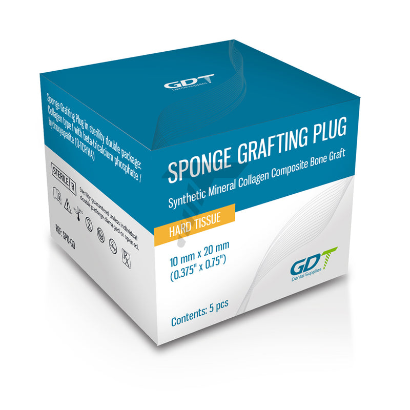 Dental Collagen Sponge Grafting Plug – 5 Sterile Synthetic Plugs For Bone Grafting – Size Ø10mm X 20mm